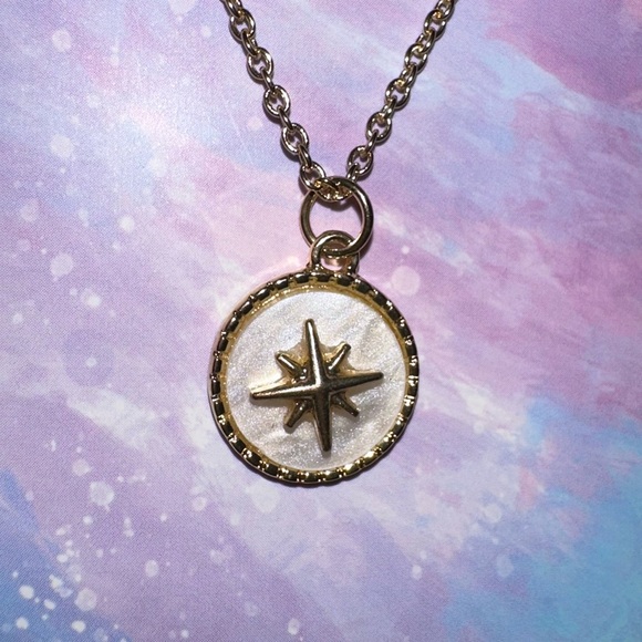 Mother of Pearl Star- White Iridescent Shell Ishtar Starburst Stainless Necklace - Picture 14 of 17